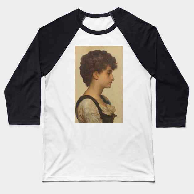 Head of a Girl by Frederic Leighton Baseball T-Shirt by Classic Art Stall